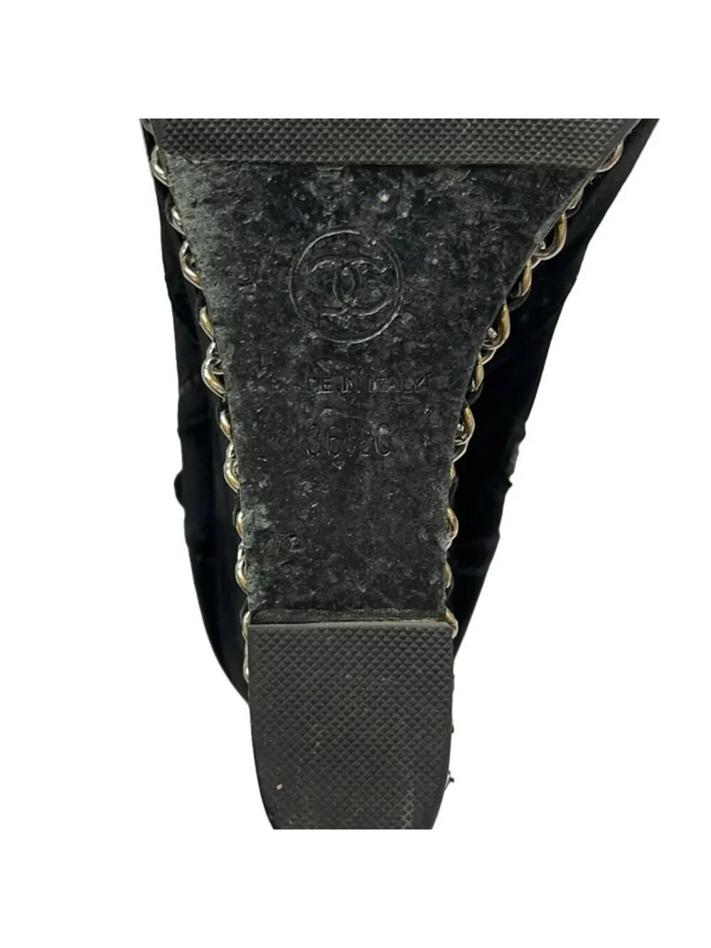 Chanel Short Boots Black Chain Wedge Sole Lambskin